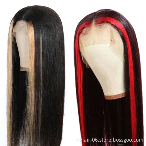 Factory Price Human Hair Wigs With Lace Frontal Pre Colored Highlight Wig,Custom Honey Brown Colored Ombre Human Hair Wigs